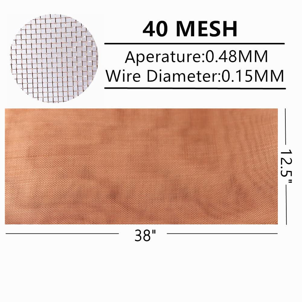 99.9% Pure Copper Wire 40 Mesh- 12.5" X 38" Dense Filter Screen Mesh