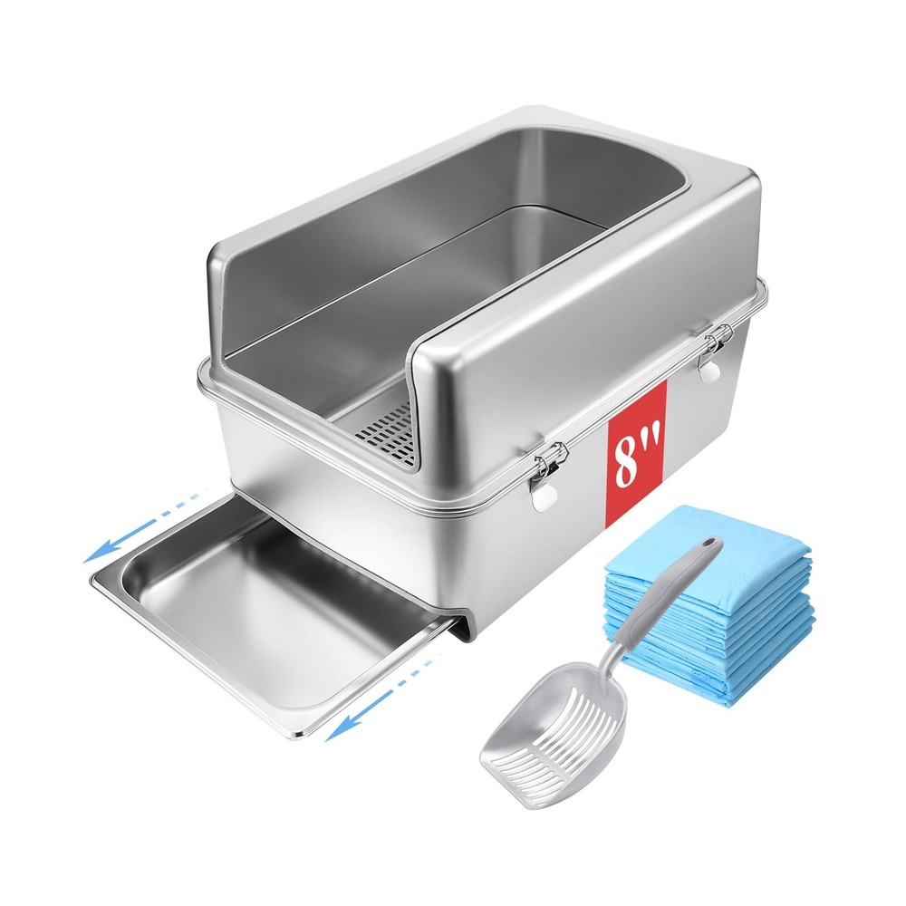 8" Sifting Pull-Out Cat Litter Box with Lid for Pine Pellets