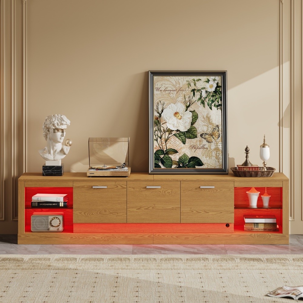 TV cabinet with 6 storage compartments and 2 open shelves