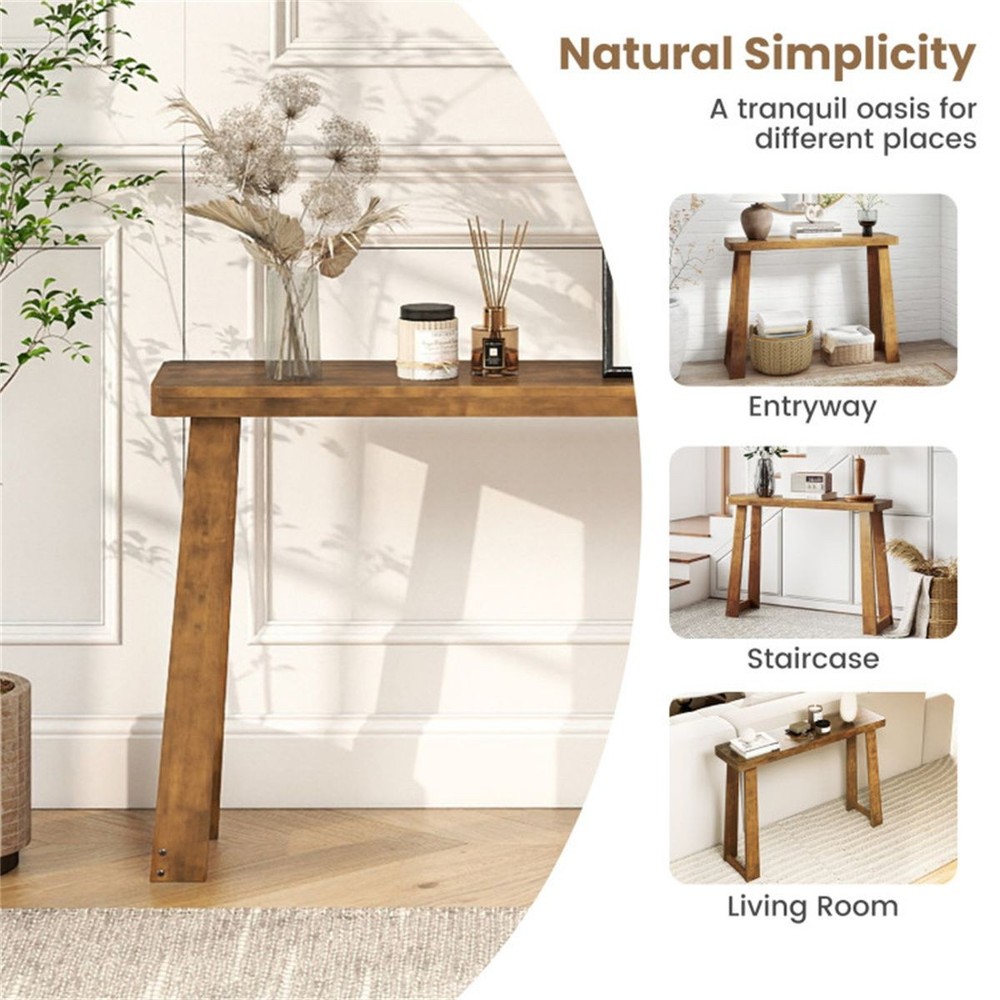 Walnut Solid Rubberwood Narrow Console Table, 43"Space-Saving Entryway Table