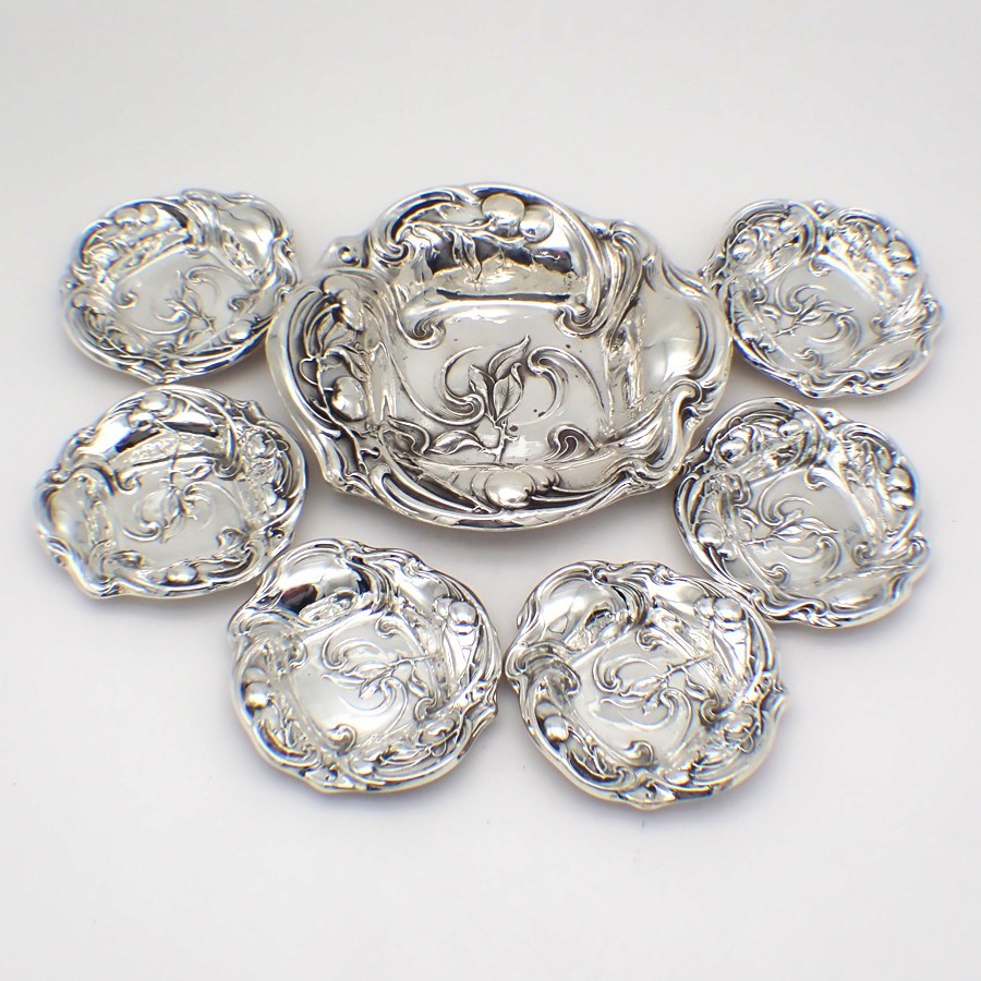 Fruit Design Nut Cups Set of 7 Sterling Silver