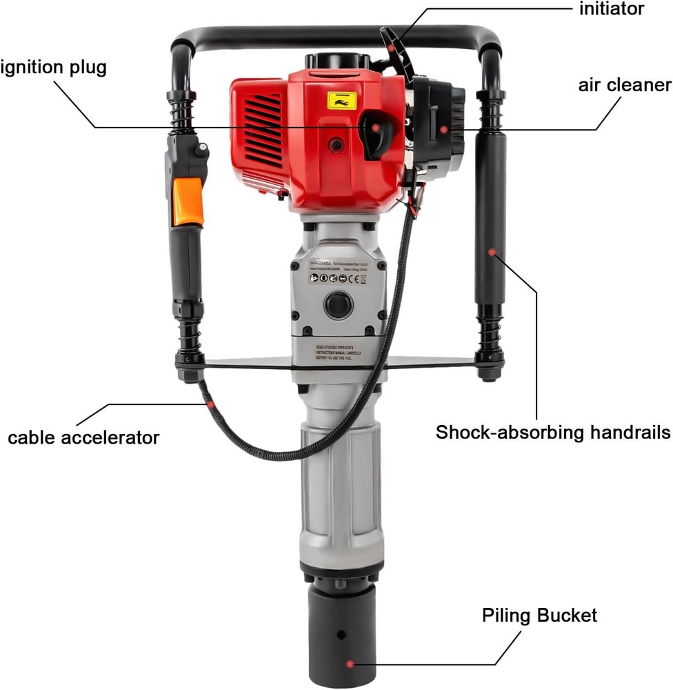 2 Stroke Gas Powered T Post Driver Fence Push Pile Driver Hammer Gasoline Engine