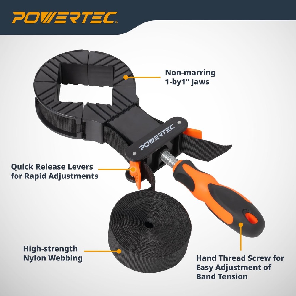 POWERTEC Strap Clamps for Woodworking – Quick Release Band with Black