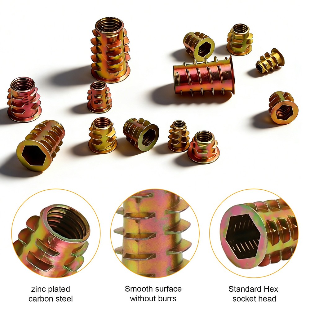 230PCS Threaded Insert Nuts Kit M4 M5 M6 M8 M10 Hex Socket Wood Inserts with Box
