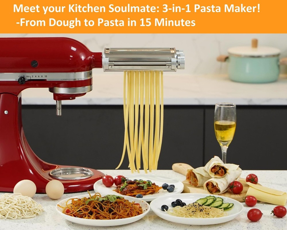 Pasta Maker Attachment for KitchenAid Stand Mixers, Sturdy 3 in 1 Set Include...