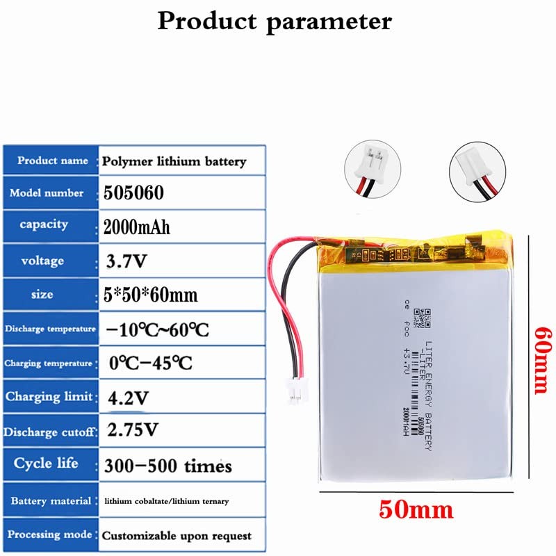 3.7V 505060 2000mAh Lithium Polymer ion Battery Rechargeable Battery...