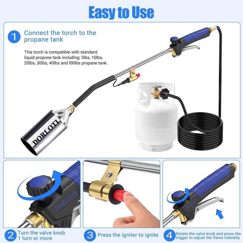 Propane Torch Weed Burner High Output Flame Torch 10FT Hose Igniter