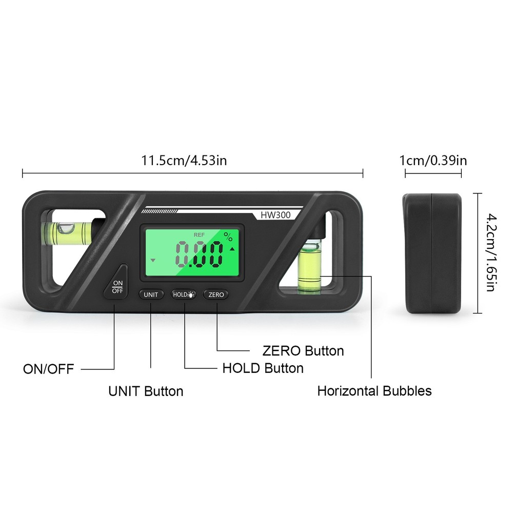 Black Portable Magnetic Base Digital Level Tool Inclinometer Protractor