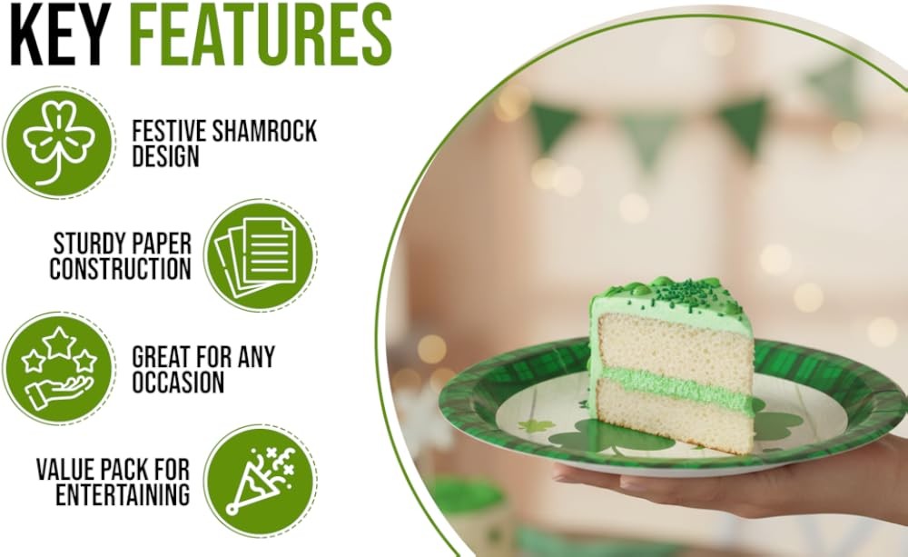 36-Count Disposable St. Patri's Day Paper Dert Plates,