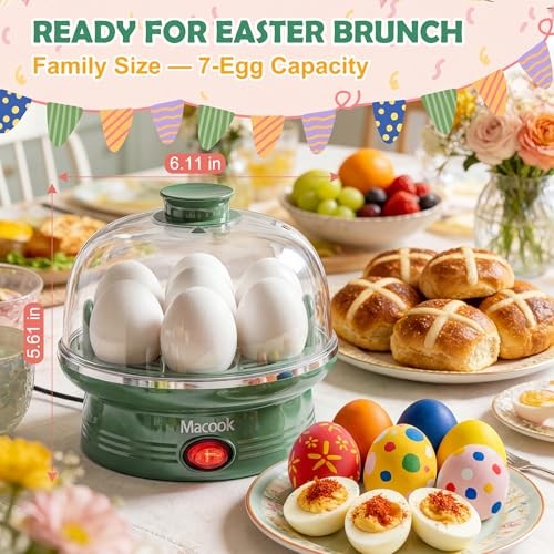 Electric Egg Cooker for Easter, 7 Egg Capacity with Auto Shut-Off, Spring Green