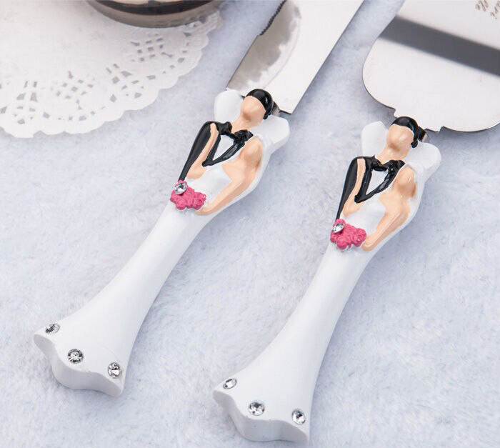 Bride Groom Cake Server Set Wedding Cake Knife and Silver Blade Server Set Boxed