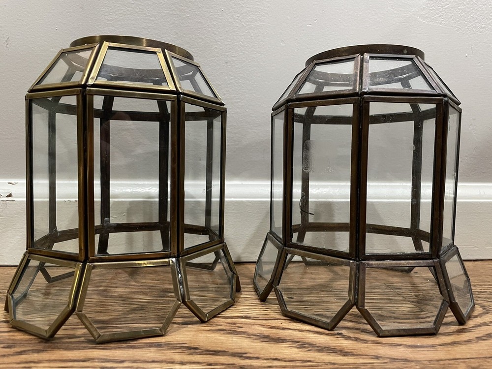 Pair of Vintage Brass Edged Light Shade Decor