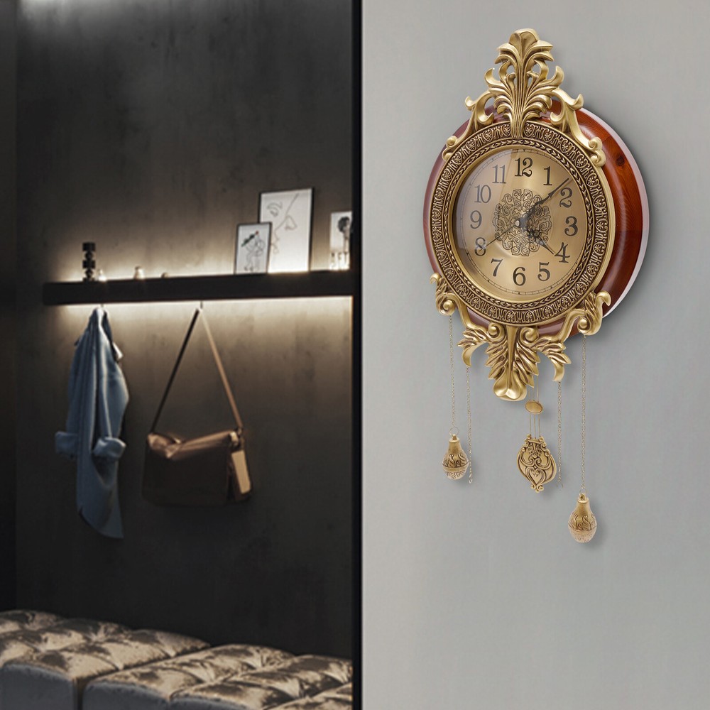 Retro Wall Clock with Pendulum Silent Wall Clock Battery Operated Wall Clock