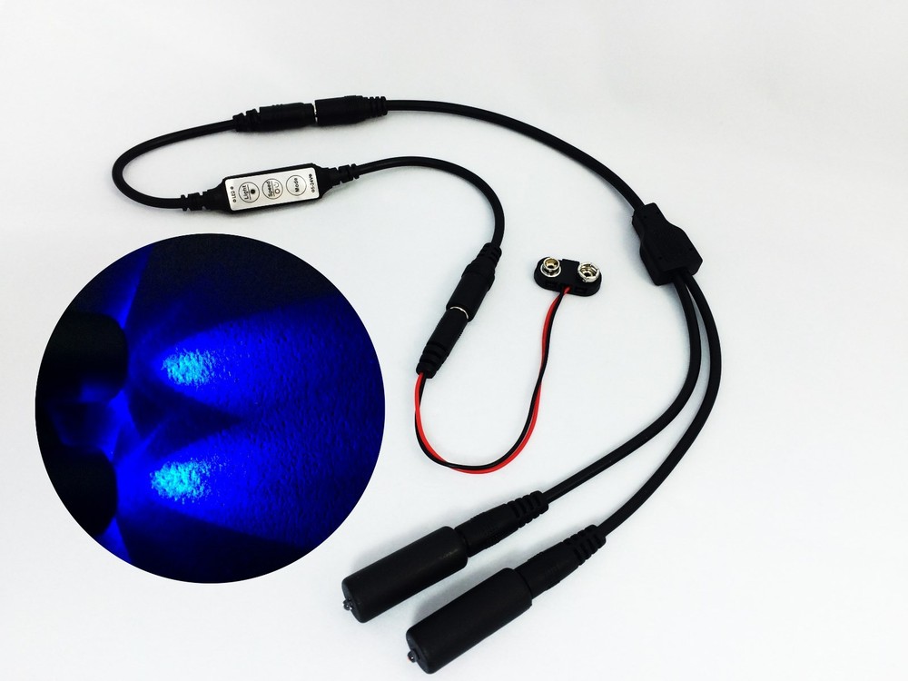 Micro Effects Light 2X blue LED & control flash blink strobe 9V prop MELKITB-4B