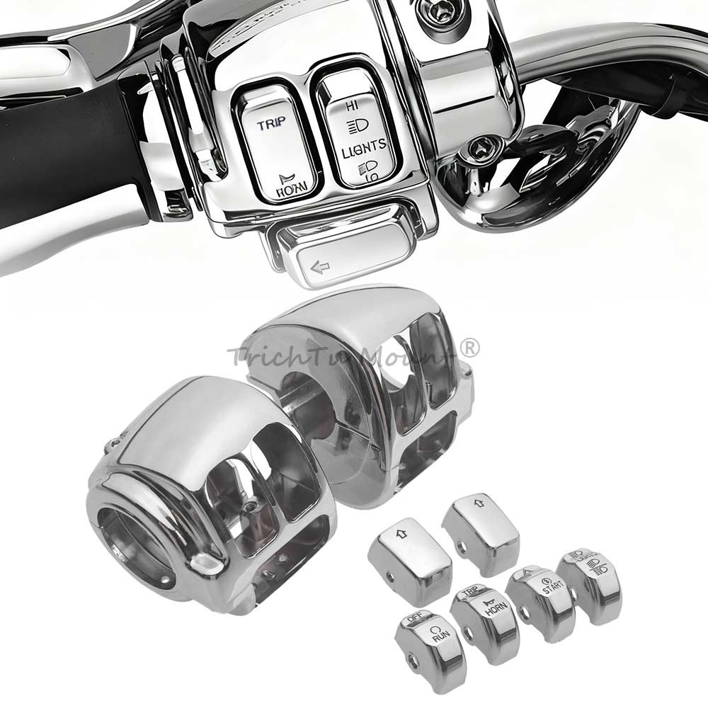 Handlebar Control Switch Housing Chrome Caps For Harley Softail Fat Boy FLSTF