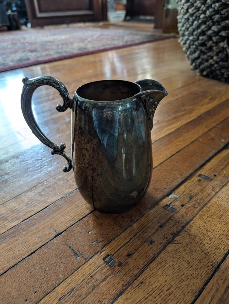 Vintage Silverplate Water Pitcher Creamer Ornate Rococo Scroll Handle Acanthus D