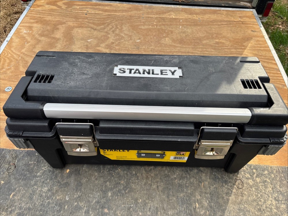 Stanley 26" Tool Box Black Plastic Lockable With Handle Metal Latches Organizer