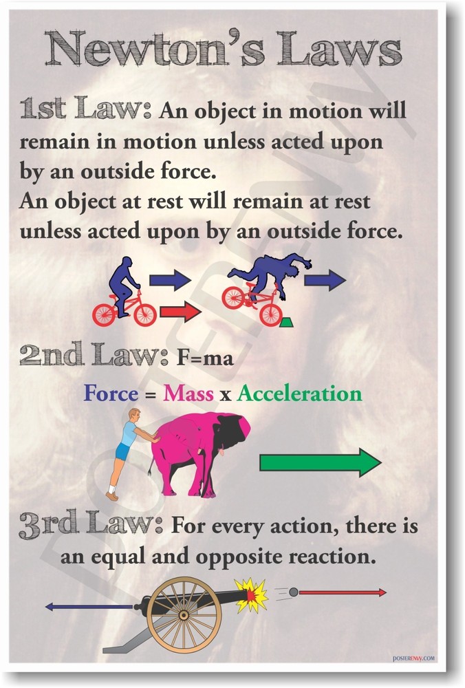 Newton's Laws - New Classroom Physics Science Poster