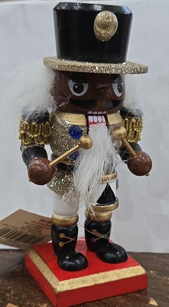 African American Glitter Drummer Nutcracker Ornament