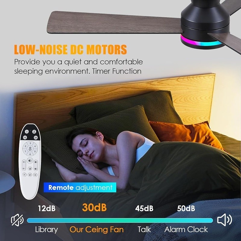 Modern Ceiling Fan W/ Light Remote Control Reversible Motor Dimmable Flush Mount