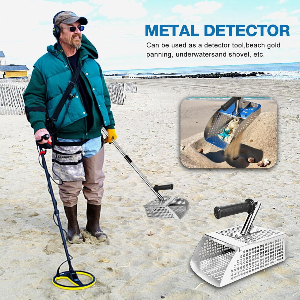 Sand Flea Rake - 51" Long Handle Sand Scoop - Detection Tool with anti Slip Hand