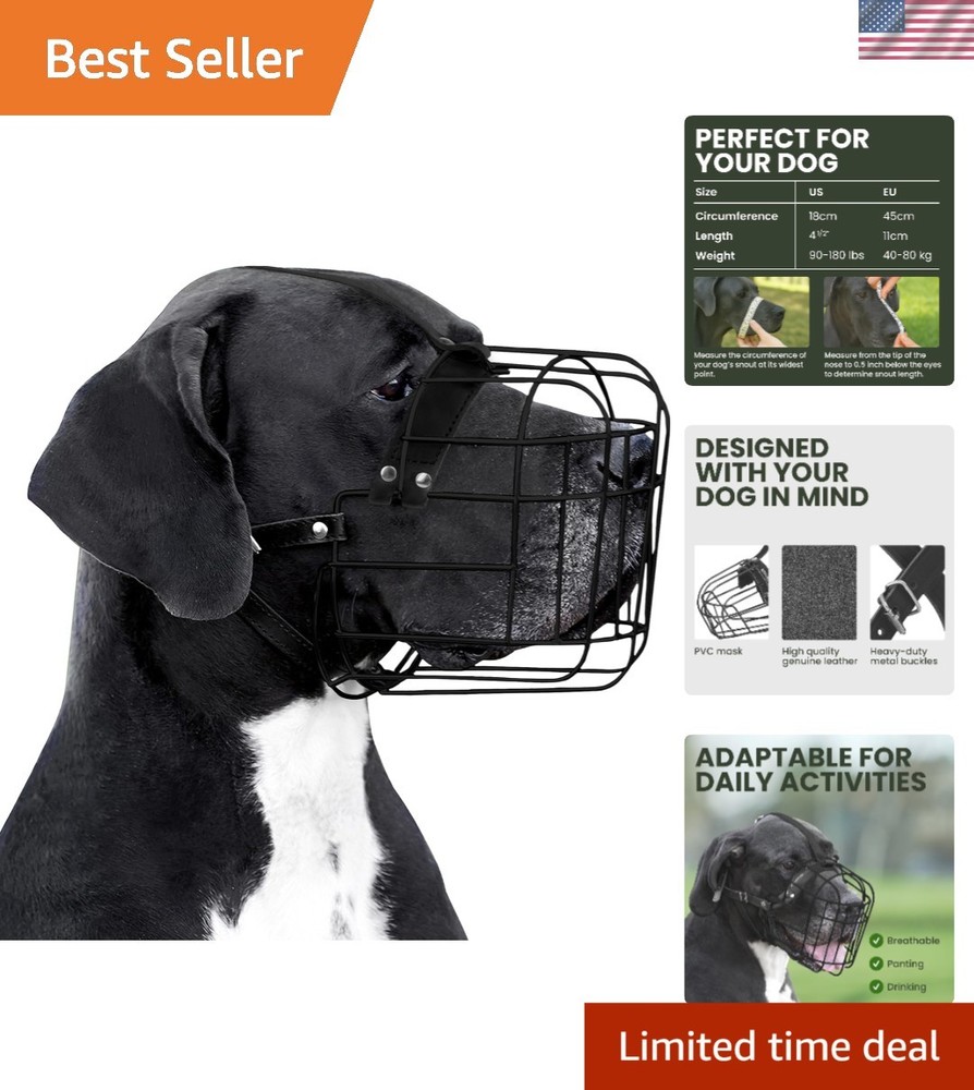 Humane Large Dog Muzzle with Adjustable Straps - Breathable Wire Basket Design