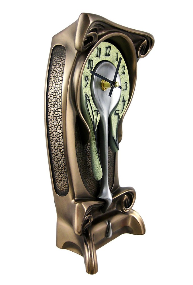 Bronze Finish Melting Mantel Clock Desk Table Dali