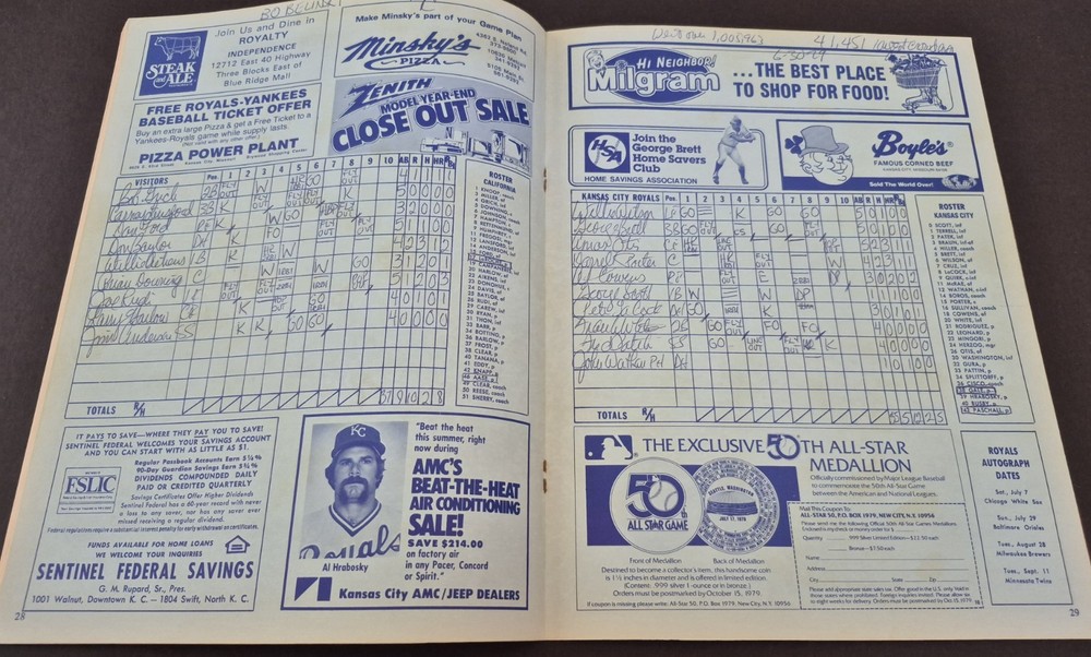 Royals Vs Angels 1979 Grand Slam Program With 6 Autographs