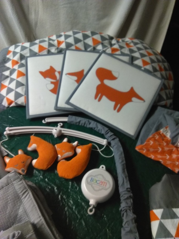 Bacati FOX Nursery Bedding, Mobile, Diaper Stacker + 2 AirflowBaby Mesh Liners