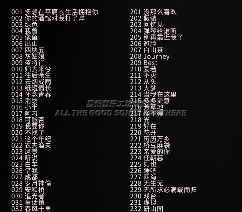 民谣u盘车载 歌曲合集流行经典李健朴树许巍陈粒 无损音质汽车优盘