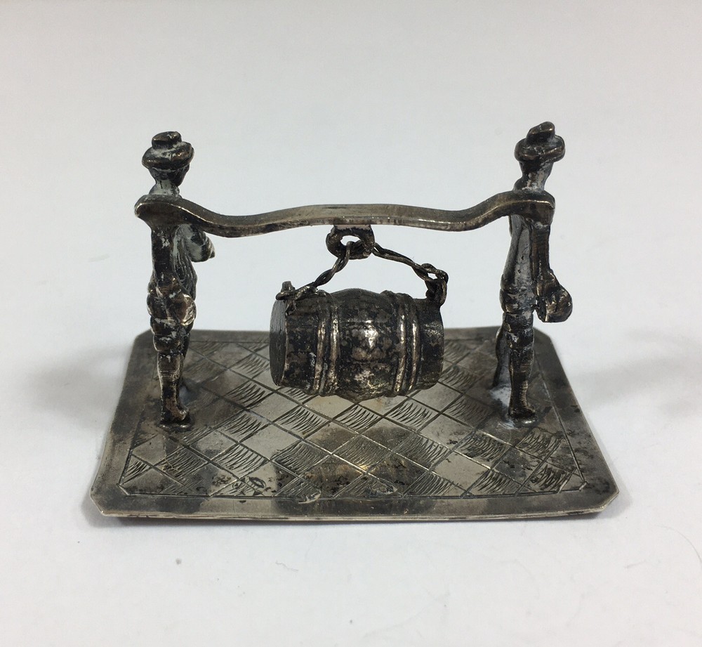 Antique Dutch Solid Silver Novelty Barrel Carriers Chequered Base 3.5cm High