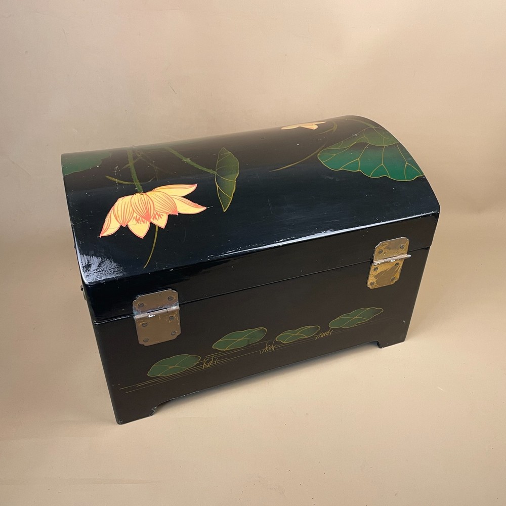 Oriental Black Lacquer Wooden Box Rectangular Trinket Jewellery Keepsake Chest