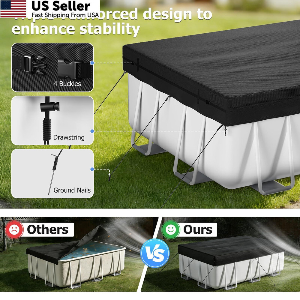 10x16FT Rectangular Solar Pool Cover Above Ground with Buckles Drawstring