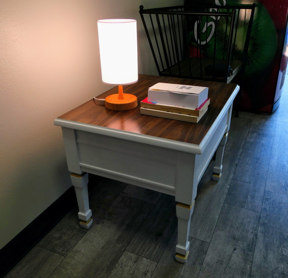 25 White & Gold Solid Wood End Table With Drawer | Bedside | Couch