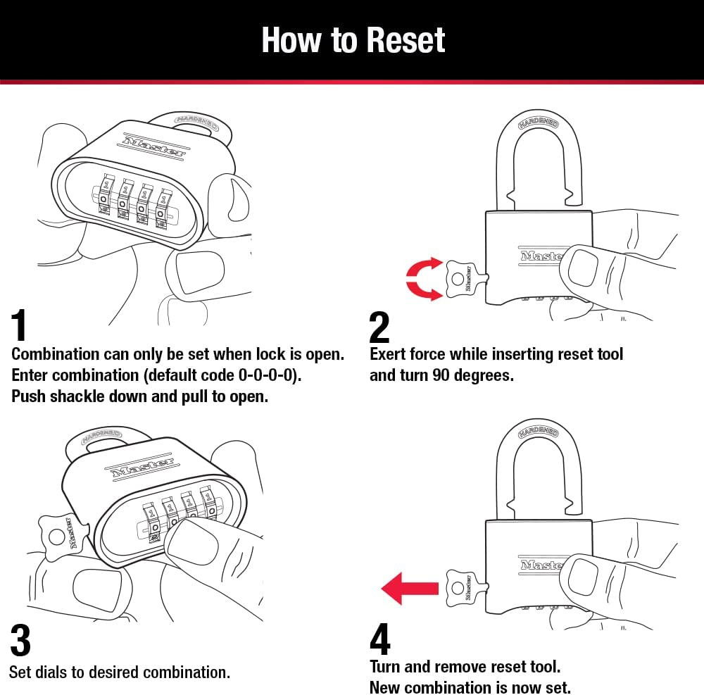 Customizable Black Combo Padlock, 4 Pack, Weather Resistant for Gates & Lockers