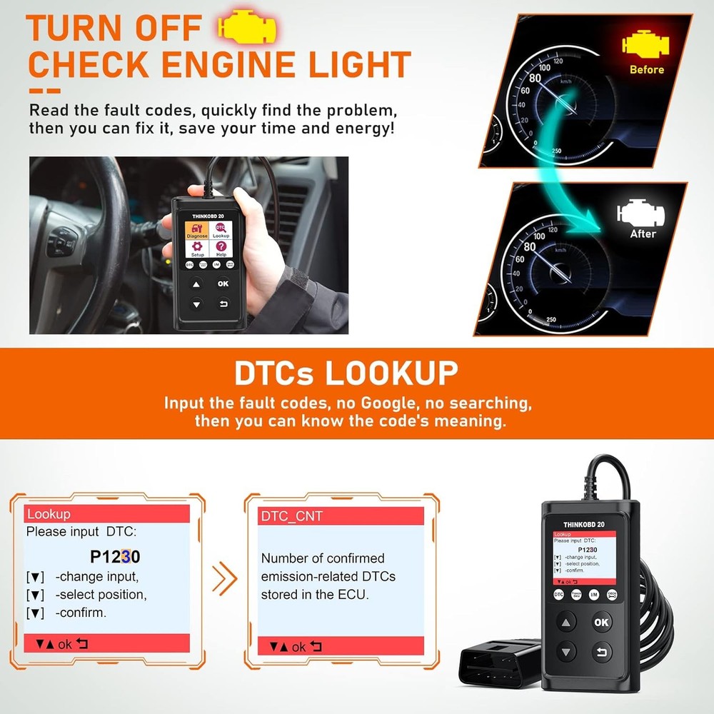 USED ThinkOBD 20 OBD2 Scanner Car Engine Fault Code Reader Diagnostic Scan Tool