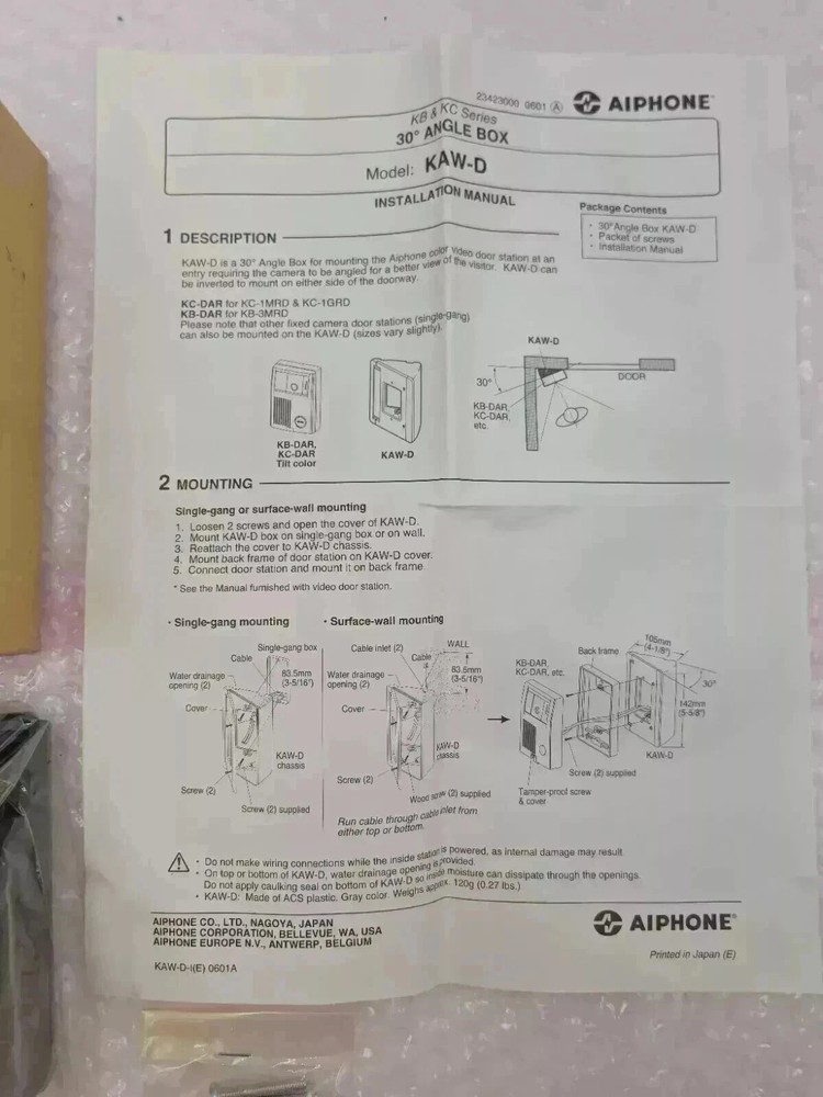 AIPHONE KAW-D Angle Box NEW