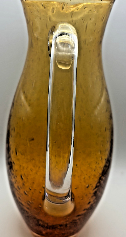 Hand blown Bubble Glass Pitcher Amber/Gold Clear Handle