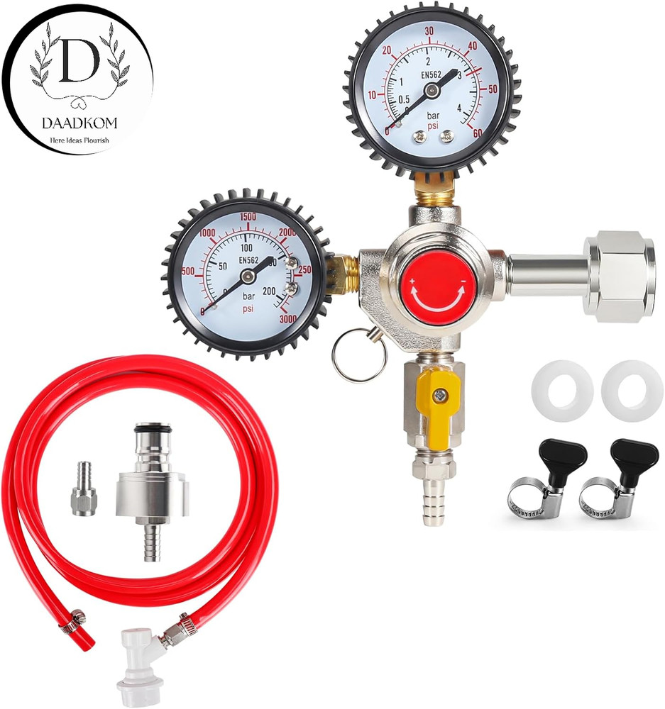 CO2 Regulator and Carbonation Cap Kit Beer Keg Regulator 60Psi Keg Regulator