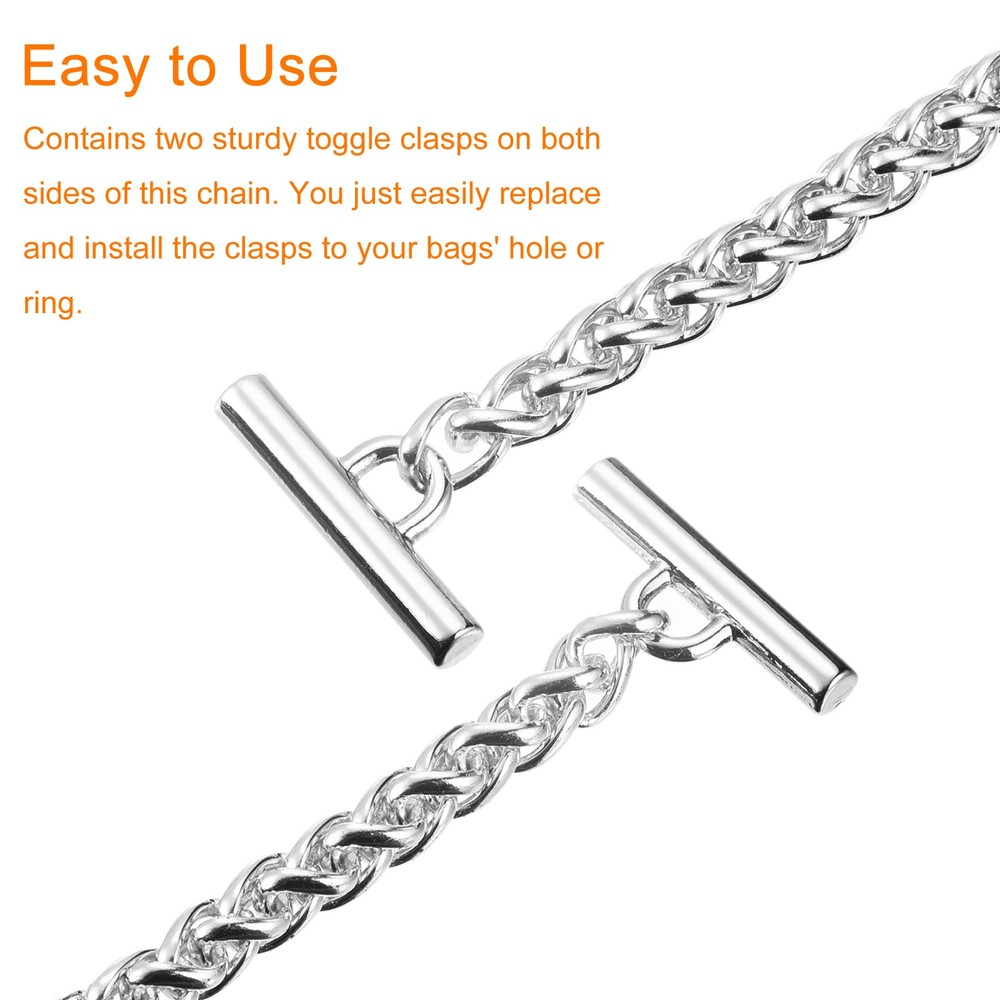 Iron Flat Chain Strap, 43" Handbag Purse Chain Strap DIY Bag Replacement, Silver