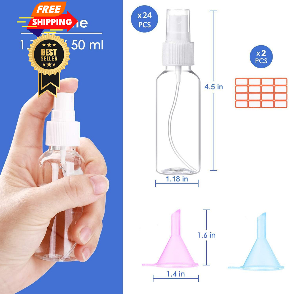 24 Pcs Spray Bottles 2oz / 55ml Clear Empty Mini White