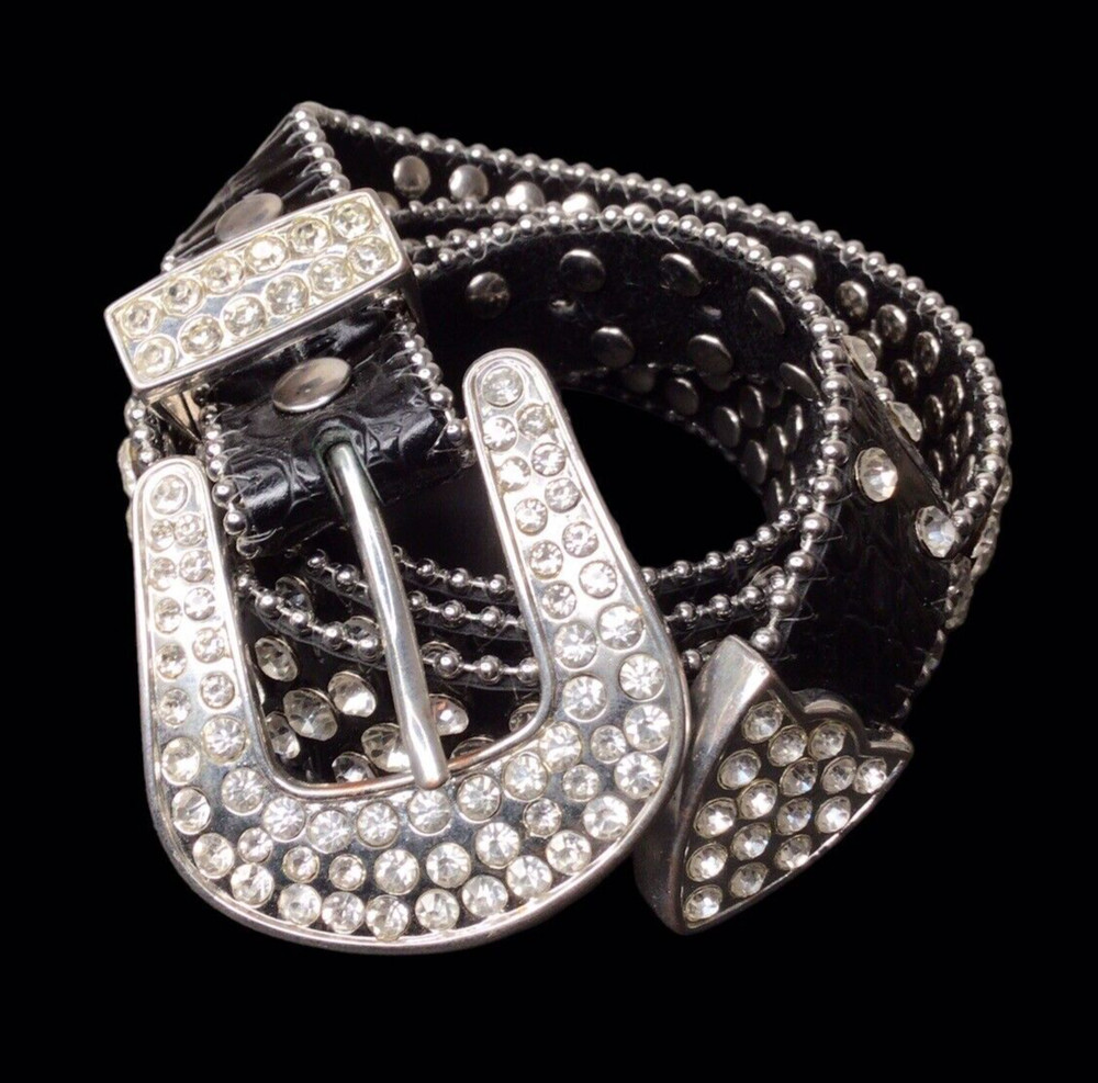Leather Rhinestone Western Belt Womens Bling 40”