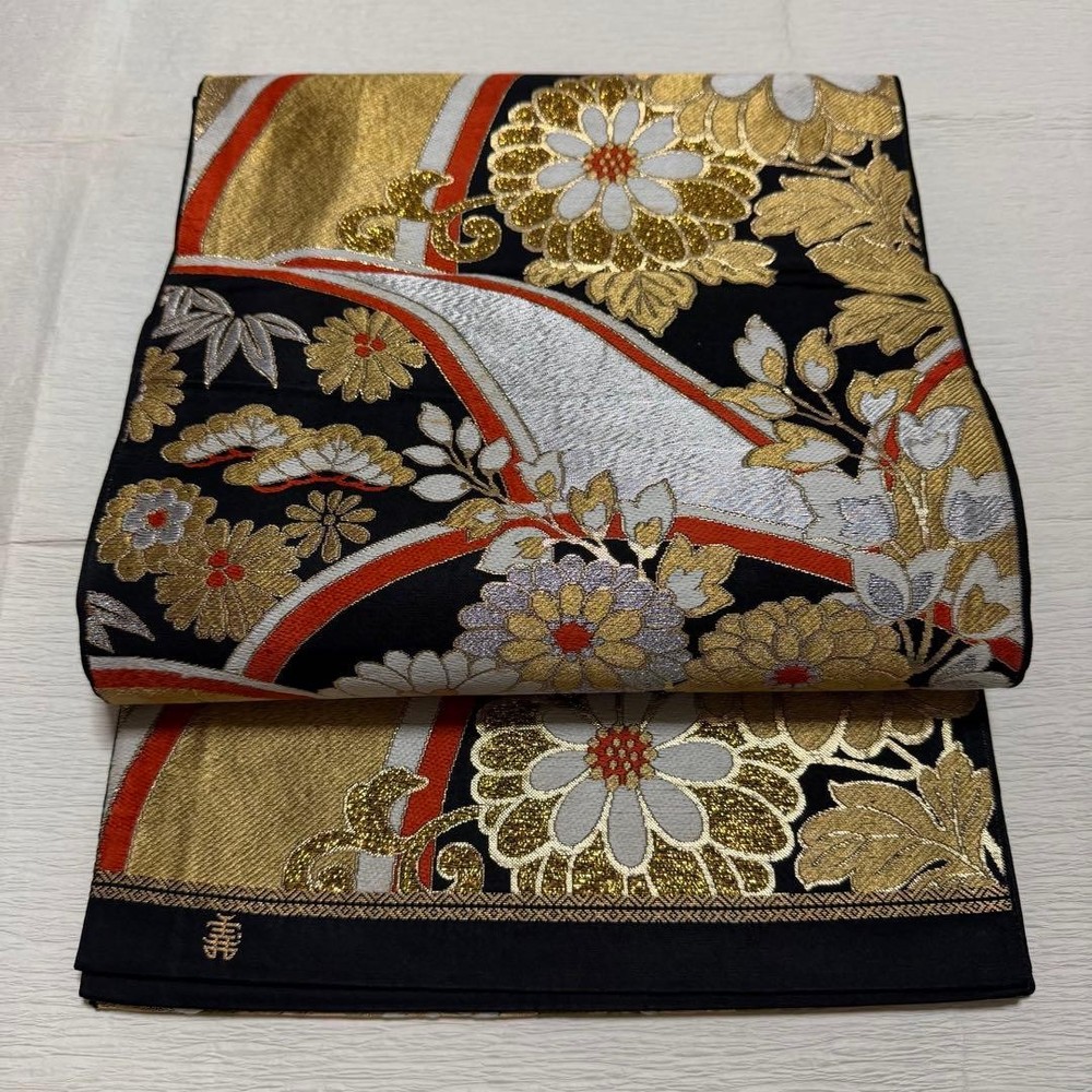 Antique bag obi large flower pattern
