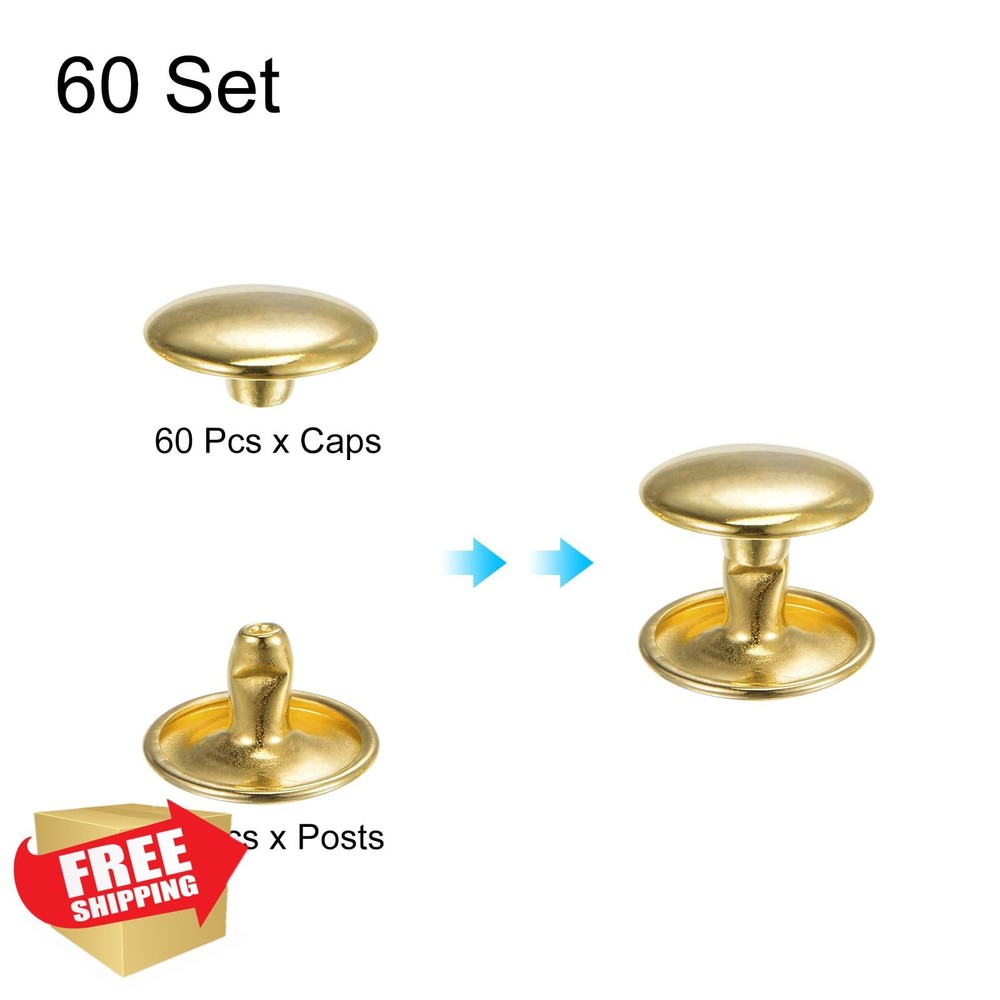 HARFINGTON Leather Rivets, Gold, 12x8mm, 60 Sets Double Cap