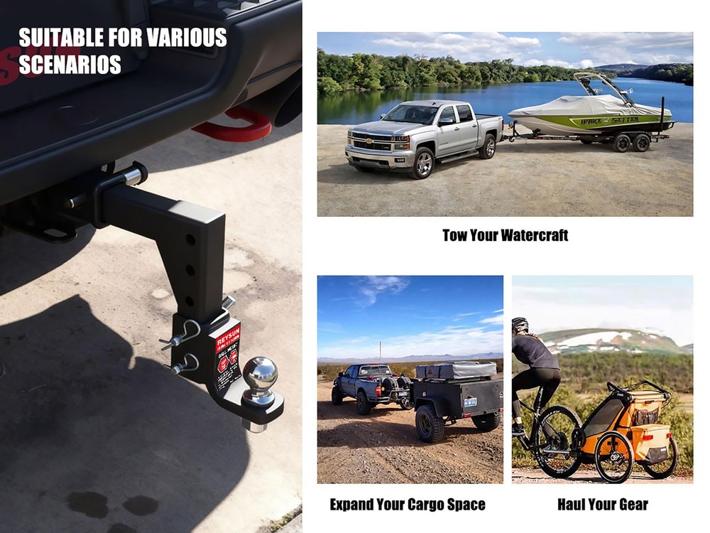 REYSUN Adjustable Trailer Black hitch with ball and lock,