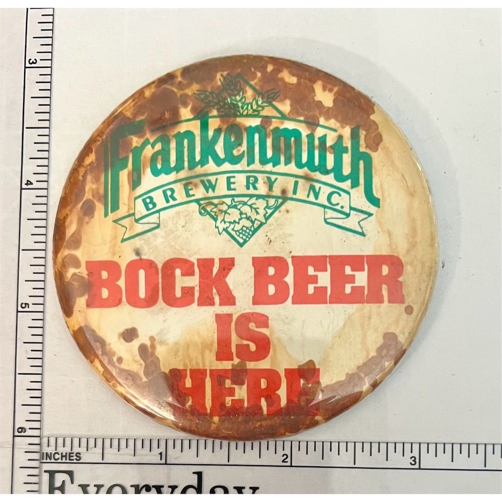 Vintage Frankenmuth Brewing "Bock Beer is Here" Pinback Button 3"
