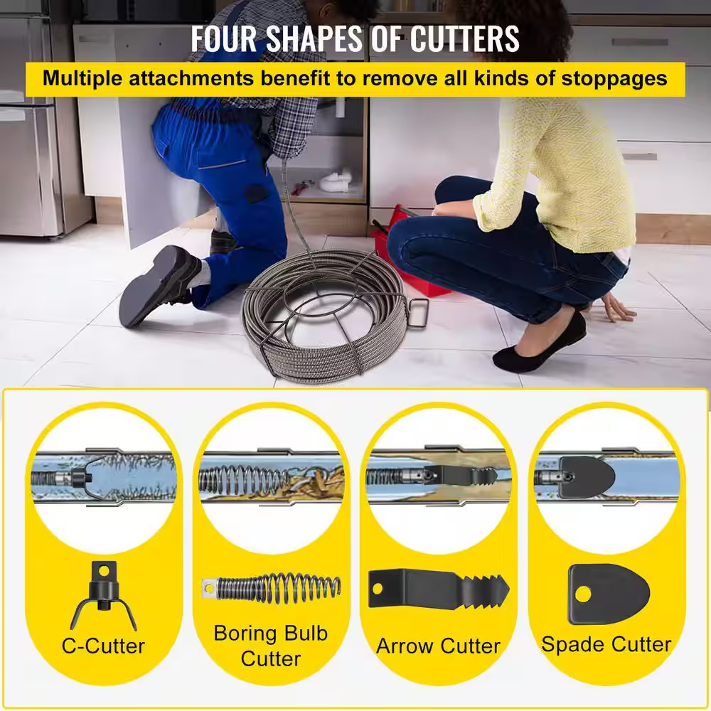 Drain Cleaning Cable 75 Ft. X 3/8 In. Solid Core Cable Sewer Cable Drain Auger C