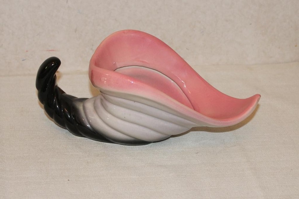 Vintage Hull Pottery Pink and Black Cornucopia Planter