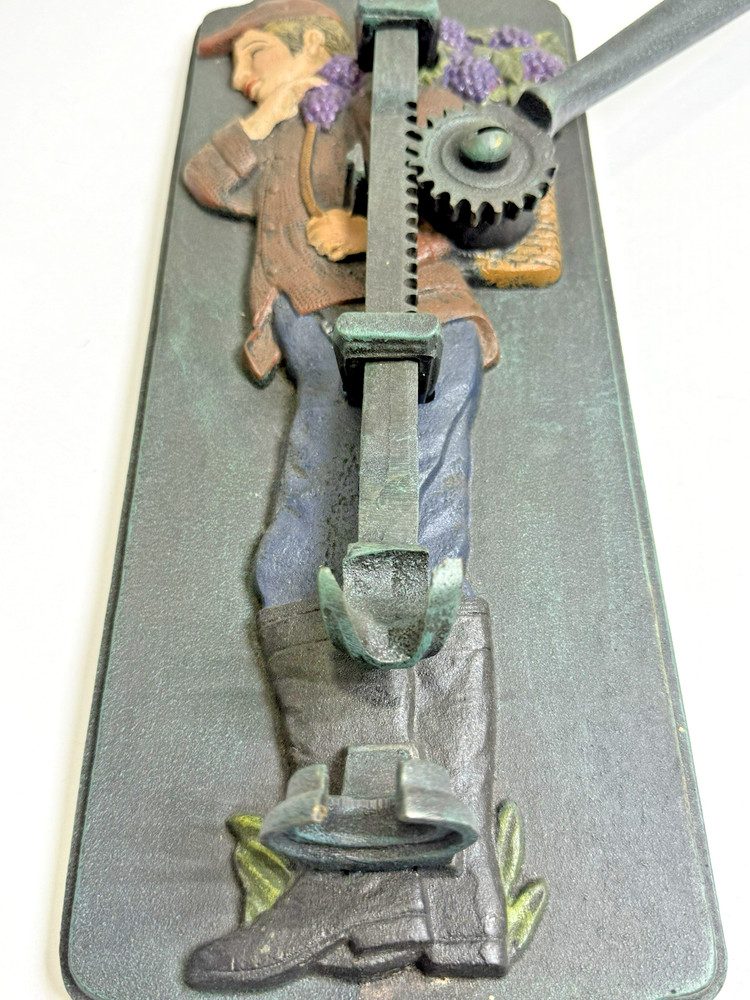 Vintage Cast Iron Wall Mount Corkscrew Cork Puller Grape Harvester Design