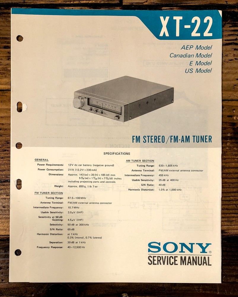 Sony XT-22 Tuner Service Manual *Original*